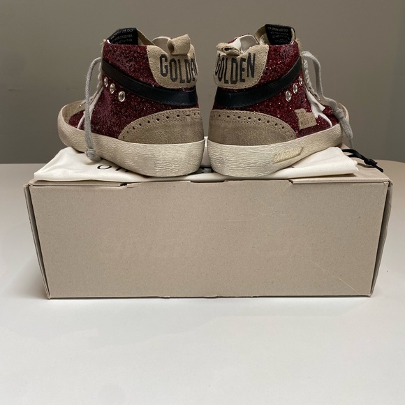 Golden Goose Mid Star Sneaker in Burgundy Glitter/Gray Suede sz 40 New in Box - Picture 6 of 13